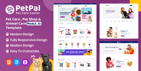 Preview image for Petpal - Pet Care and Pet Shop React Js Template