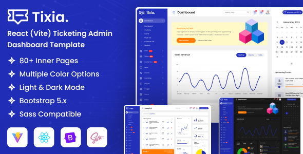Tixia - React (Vite) Ticketing Admin Dashboard Template