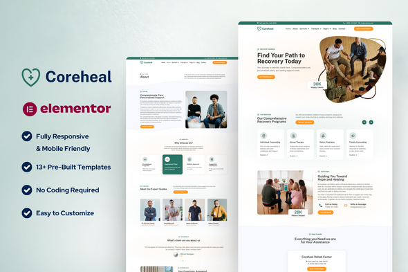 Coreheal - Addiction Recovery & Rehabilitation Center Elementor Pro Template Kit