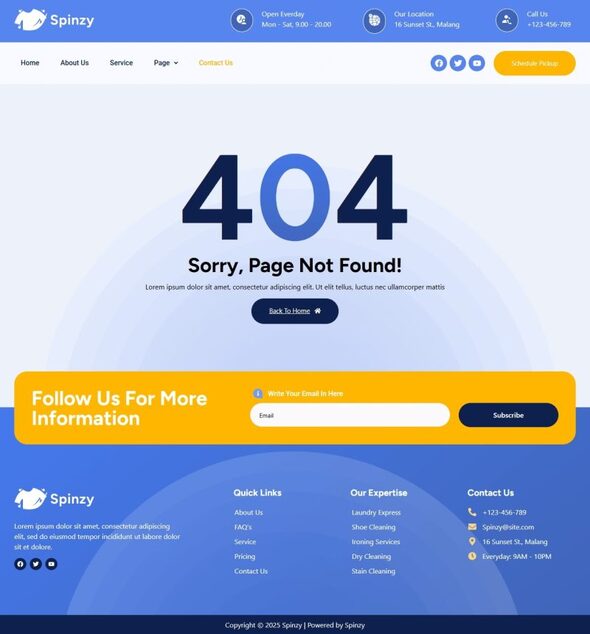 Spinzy - Laundry & Fresh Clothing Elementor Template Kit