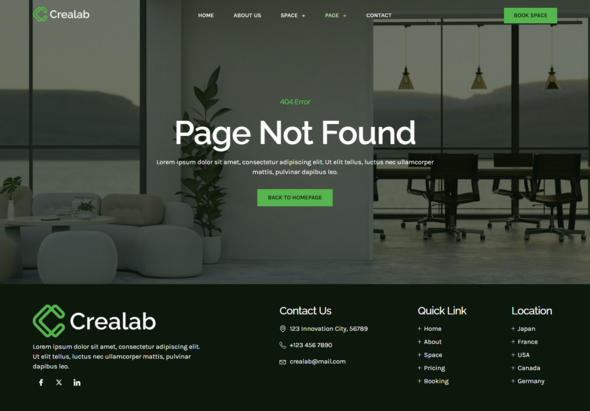 Crealab - Coworking Creative Space Elementor Template Kit