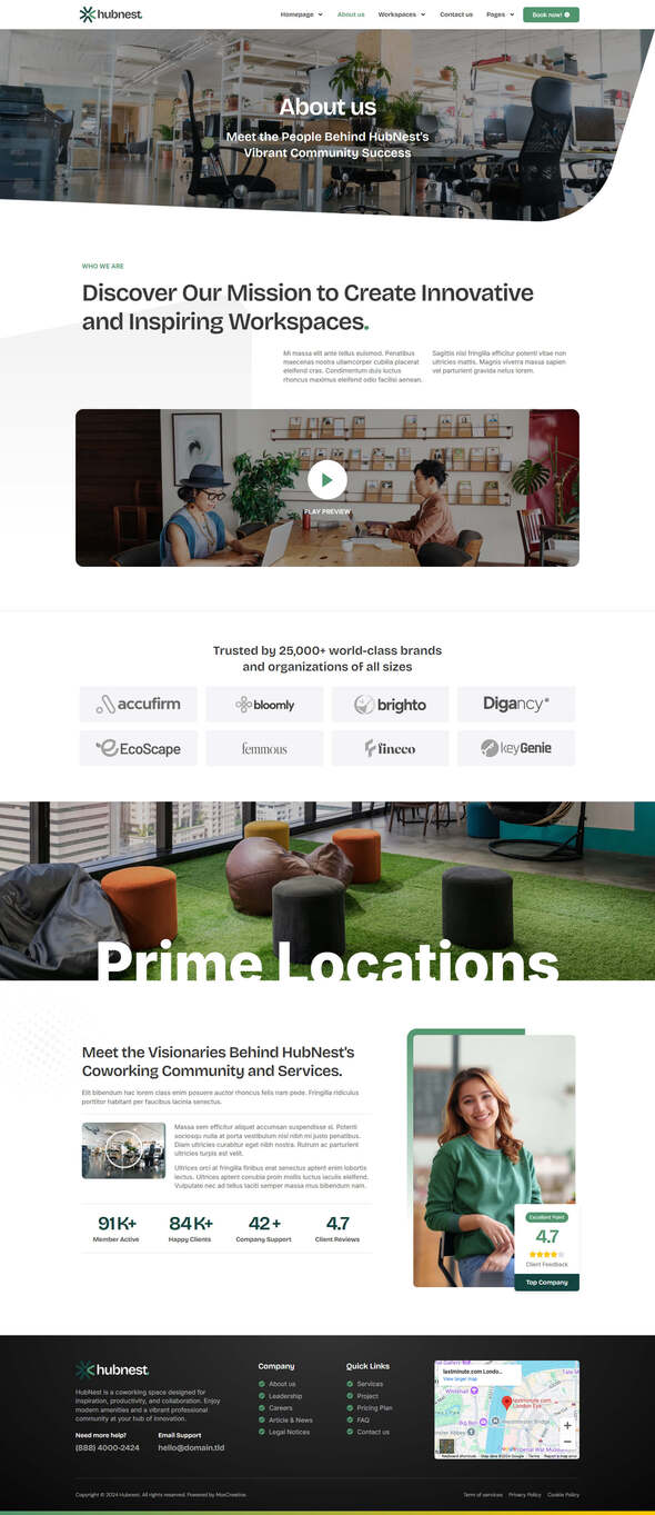 Hubnest - Coworking Space & Virtual Office Elementor Pro Template Kit