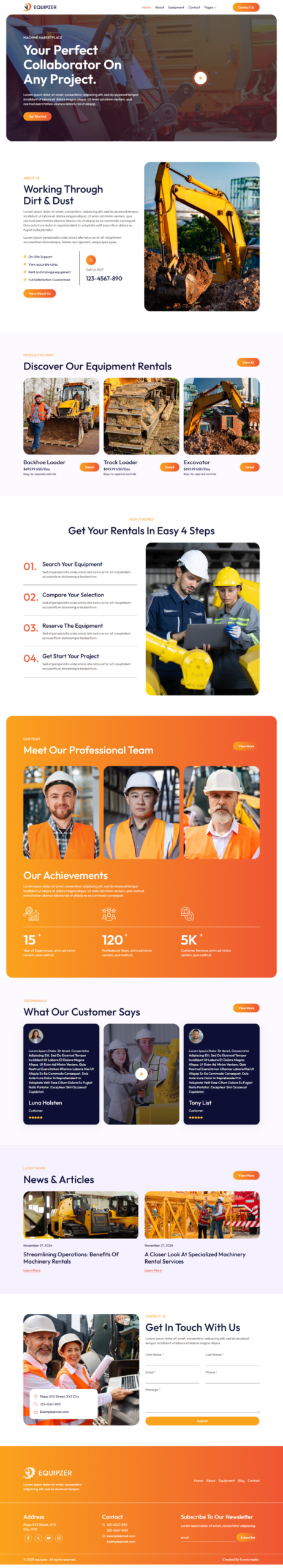 Equipzer - Machinery & Equipment Rentals Elementor Template Kit