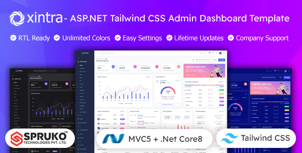 Xintra -  ASP.NET MVC5 & CORE8 Tailwind CSS Admin Portal Template