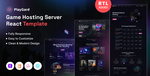 Playgard - Game Hosting Server Website React template