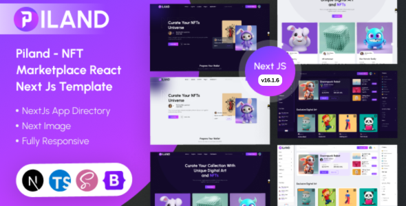 NFT Marketplace React NextJs Template | Piland listing image