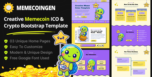 Preview image for Memecoin Gen - Meme coin ICO & Crypto Bootstrap Template
