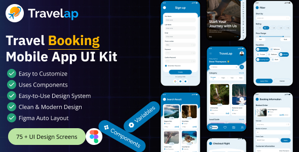 Travelap - Travel Booking  Mobile  App Figma  UI Kit