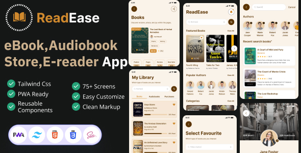 Preview image for ReadEase - Ebook Store & Reader App UI Kit (Tailwind CSS + PWA)