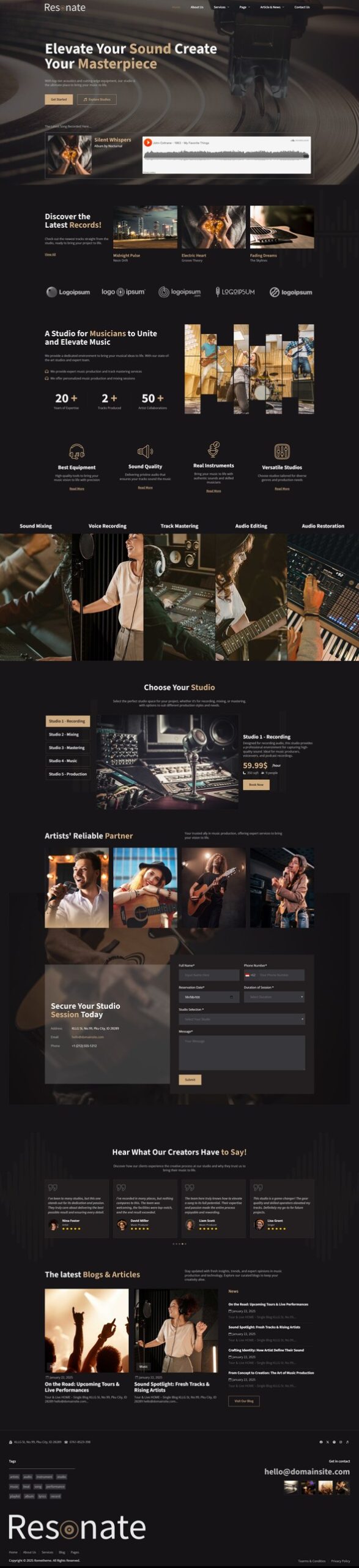 Resonate - Music Studio Production Elementor Template Kit