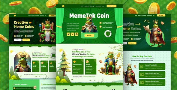 Memecoin Tok - Meme coin ICO & Crypto Meme Bootstrap Template product preview