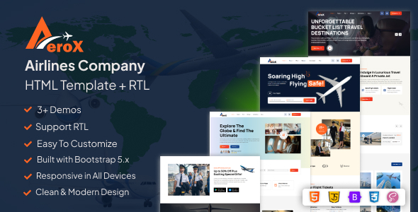 Aerox - Airlines Company HTML5 Template + RTL product preview