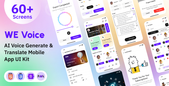 AI-Powered Text-to-Voice Generation and Translation Mobile App PWA HTML Template - We Voice
