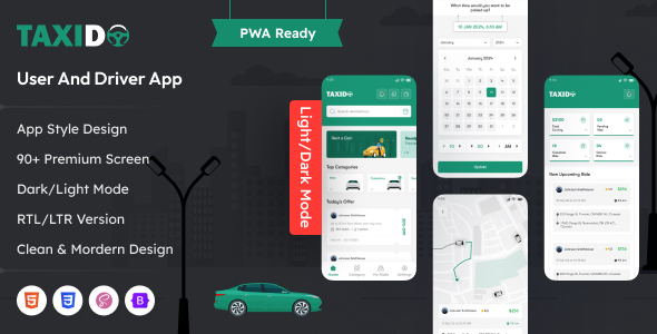 Taxido – Taxi Booking Mobile App PWA Template