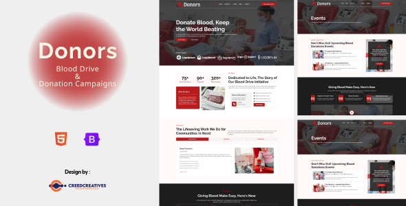 Product preview supplied for Donors - Blood Drive & Donation Campaigns Html Template
