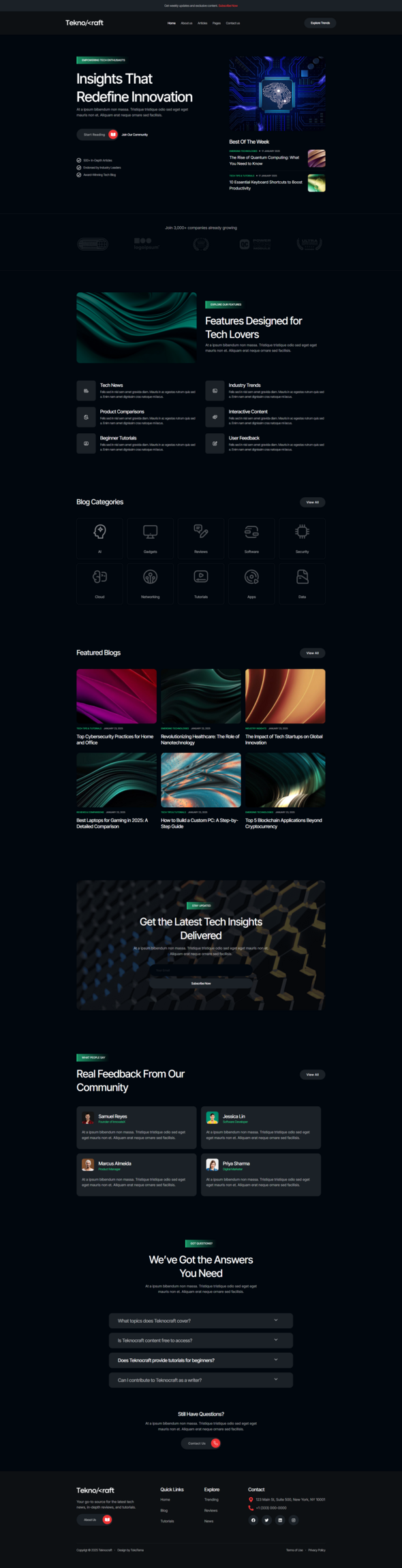 Teknocraft - Dark Theme Technology Blog Template Kit