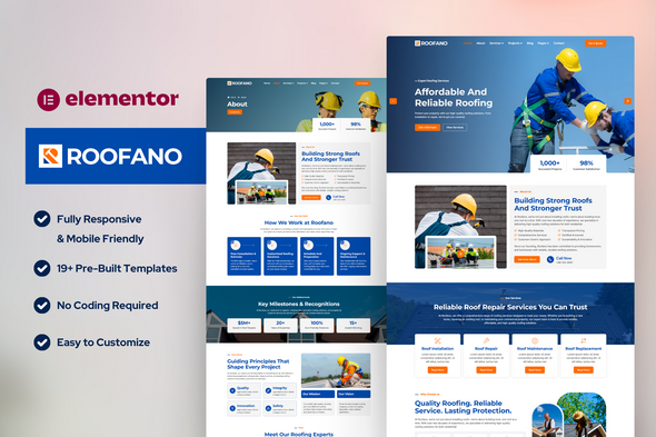 Roofano — Roofing Services Elementor Template Kit