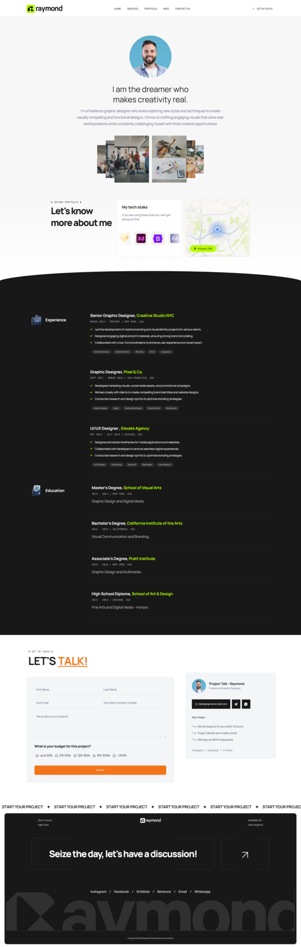 Raymond - Freelancer Personal Portofolio Elementor Template Kit
