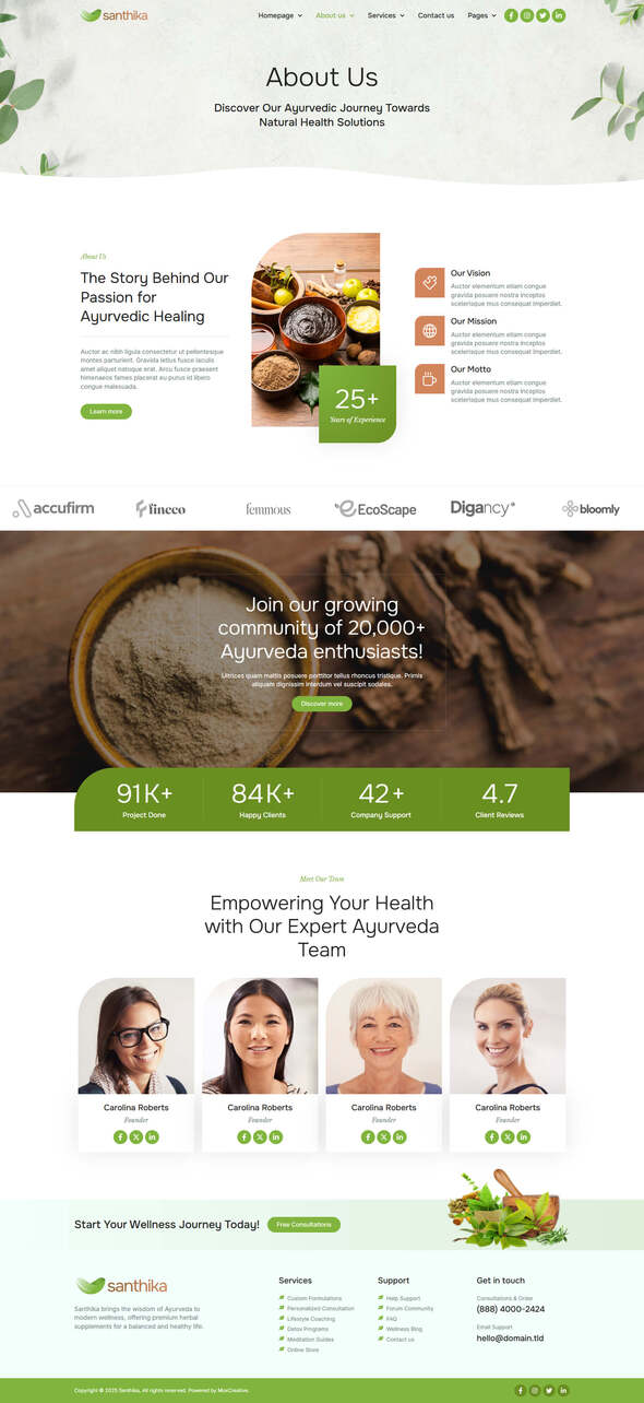 Santhika - Ayurveda & Natural Beauty Care Elementor Template Kit