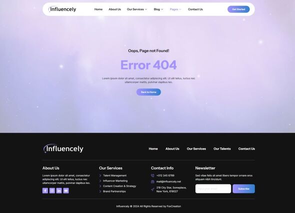 Influencely - Influencer & Talent Agency Elementor Template Kit