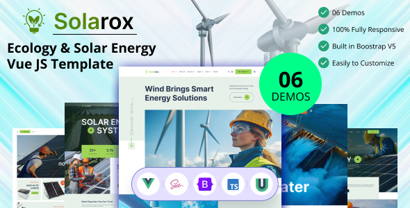 Product preview supplied for Solarox - Ecology & Solar Energy Vue JS Template