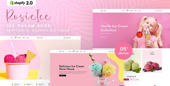 Preview image for RosieIce - Ice Cream Shop Responsive Shopify 2.0 Theme
