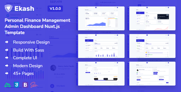 Ekash - Personal Finance Management Admin Dashboard Nuxtjs Template