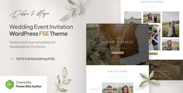 Robbie & Magie - Wedding Event Invitation Gutenverse FSE WordPress Block Theme