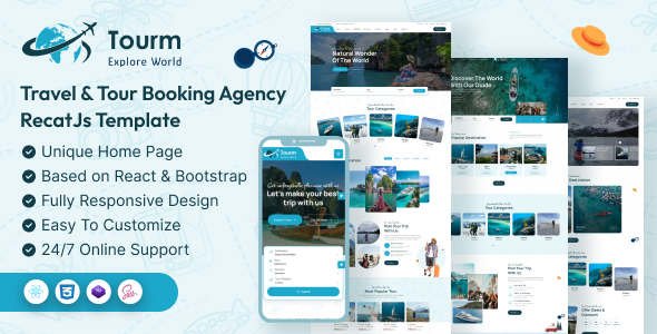 Tourm - Travel & Tour Booking Agency ReactJS Template