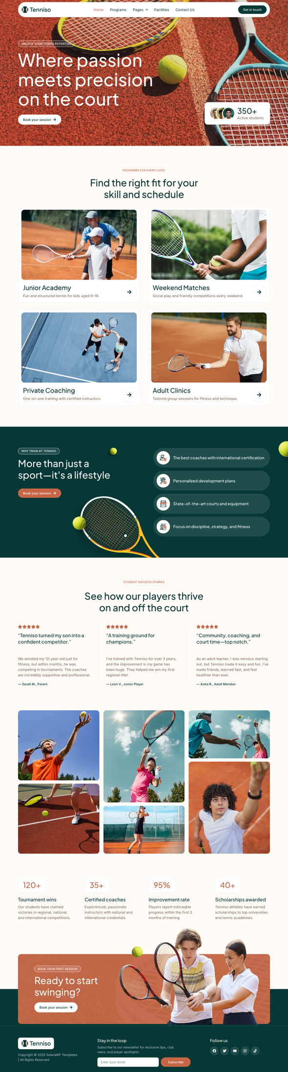 Tenniso - Tennis Schools & Sport Club Elementor Pro Template Kit product preview