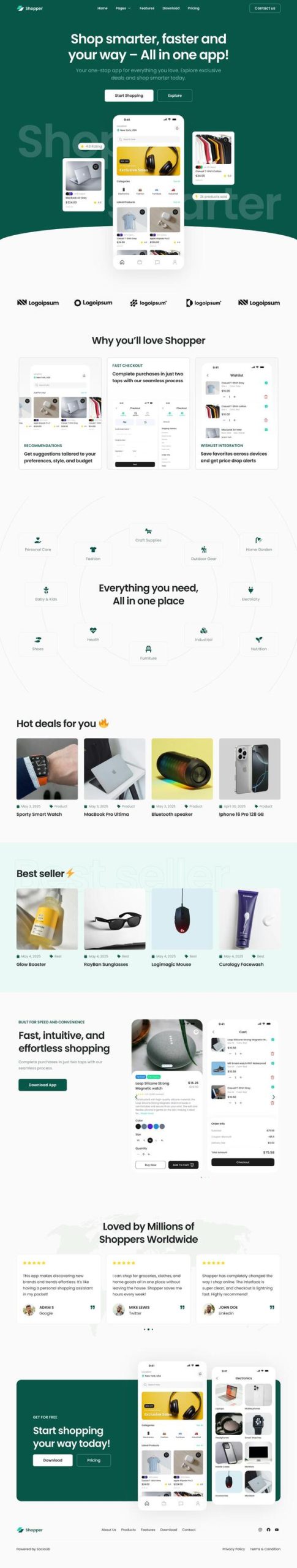 Shopper - Mobile App & Startup Showcase Elementor Template Kit