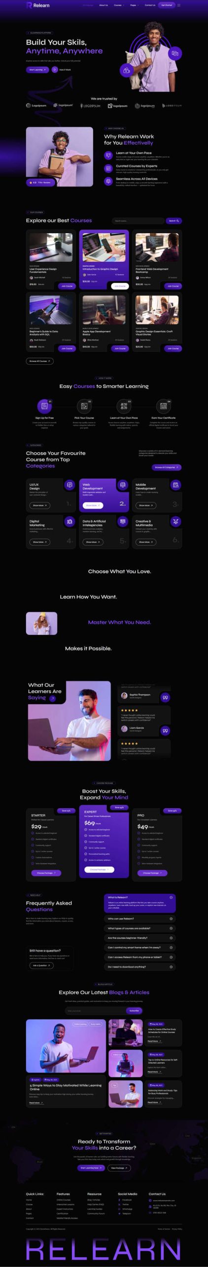 Relearn - Online Courses & E-Learning Elementor Template Kit