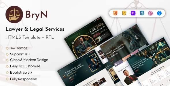 Bryn - Lawyer & Legal Services HTML5 Template + RTL