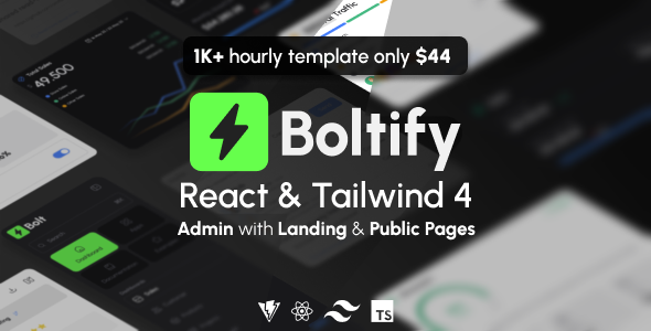 Product preview supplied for Boltify React | React Tailwind Admin & Landing Pages Template [React 19]