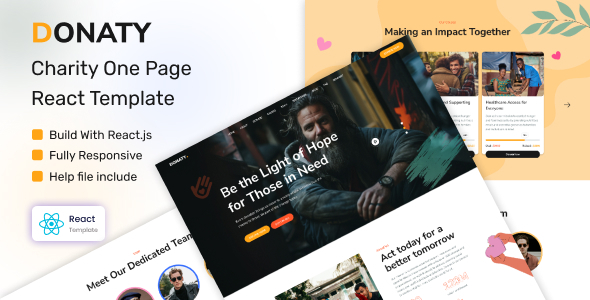 Preview image for Donaty - Charity Landing Page ReactJS Template