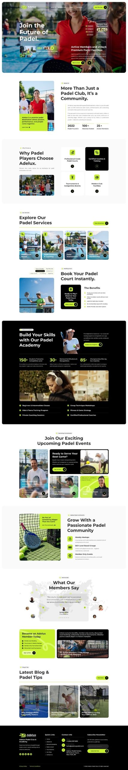 Adelux - Padel Club & Community Elementor Template Kit