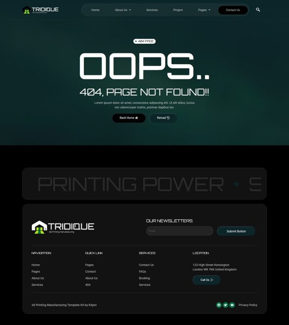 Tridique - 3D Printing Manufacturing Elementor Template Kit