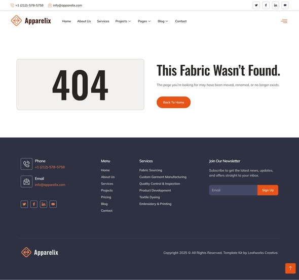Apparelix - Textile & Garment Industry Elementor Template Kit