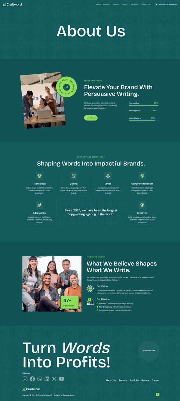 Craftword - Creative Agency & Copywiting Portfolio Elementor Template Kit