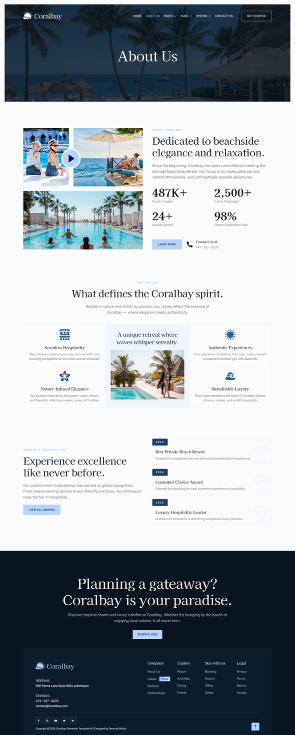 Coralbay - Beach Club Lounge Bar & Resort Elementor Template Kit