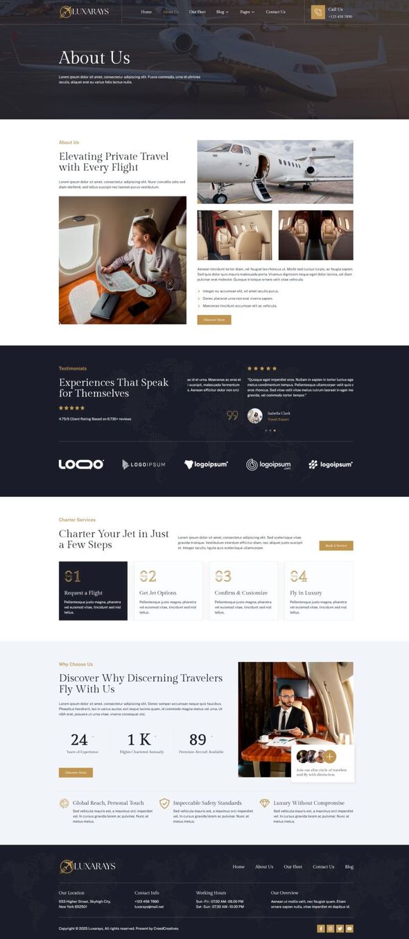 Luxarays - Private Jet Charters Elementor Pro Template Kit