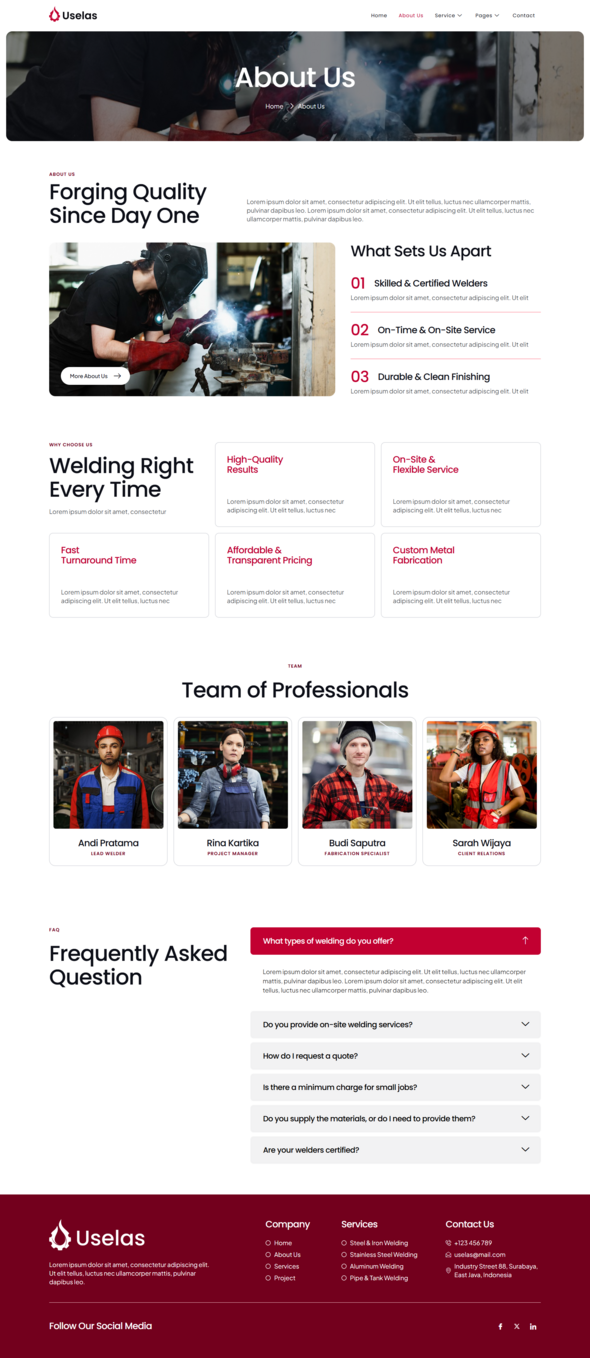 Uselas - Welding Service Elementor Template Kit
