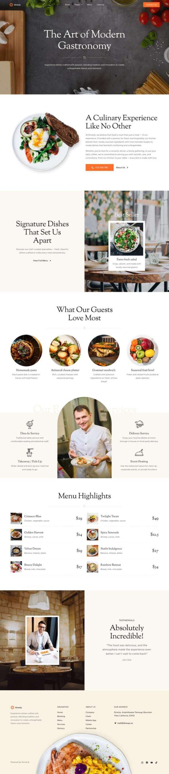DineUp - Restaurant & Catering Service Elementor Template Kit