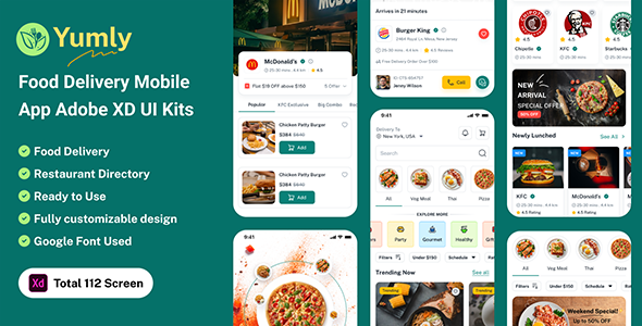 Yumly - Food Delivery Mobile App Adobe XD UI Kits