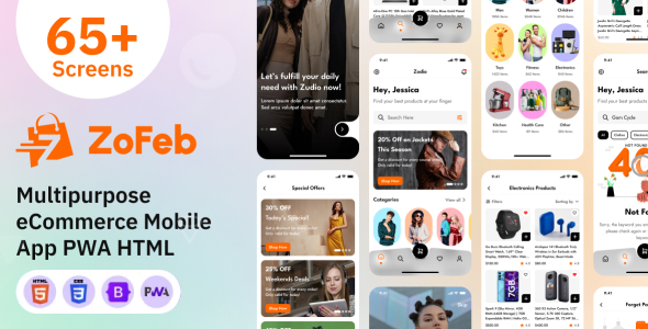 Multipurpose eCommerce Store Mobile App PWA HTML Template - ZoFeb