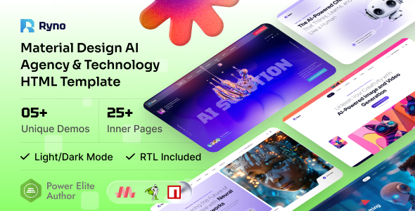 Ryno – AI SaaS Startup Material Design HTML Template