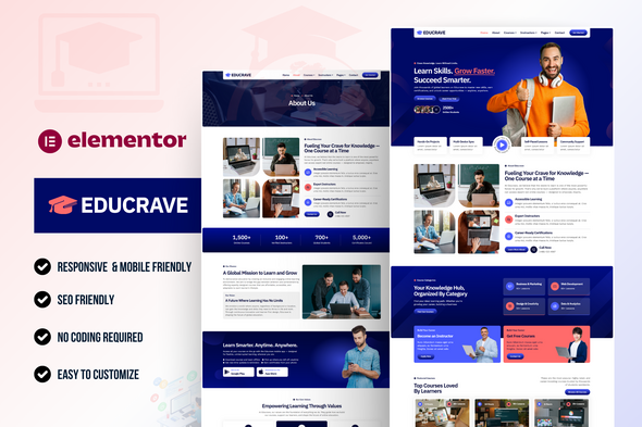 Educrave - Online Courses & Education Elementor Pro Template Kits product preview