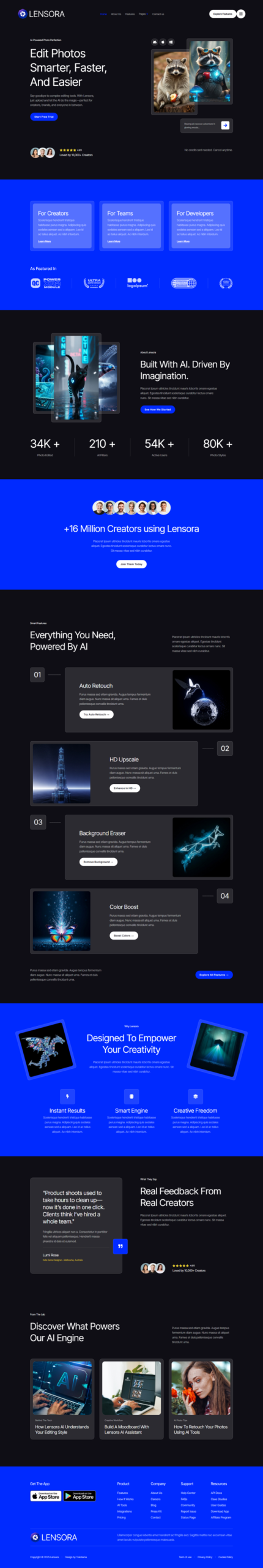 Lensora - SaaS AI Photo App Website Elementor Template Kit