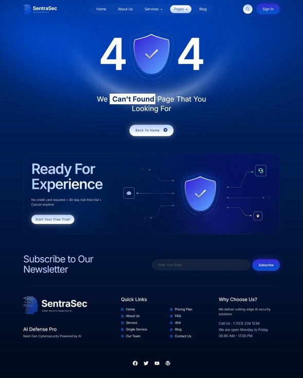 SentraSec - AI & Cyber Security Elementor Template Kit