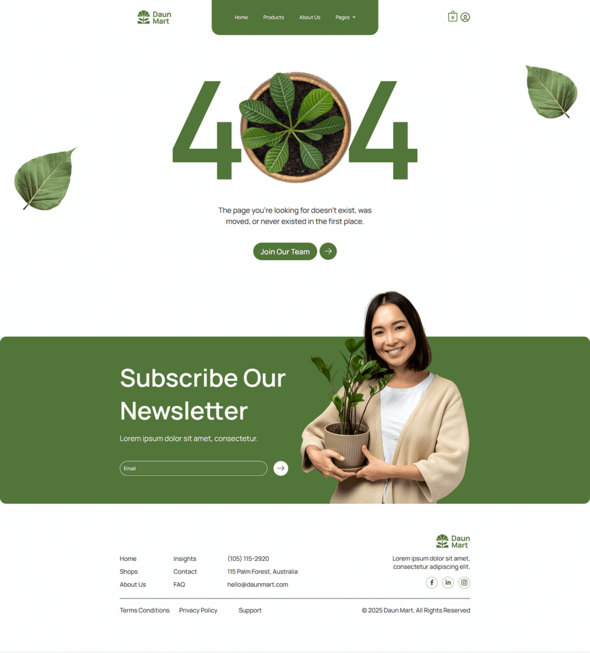 Daunmart - Houseplant Store Ecommerce Elementor Pro Template Kit